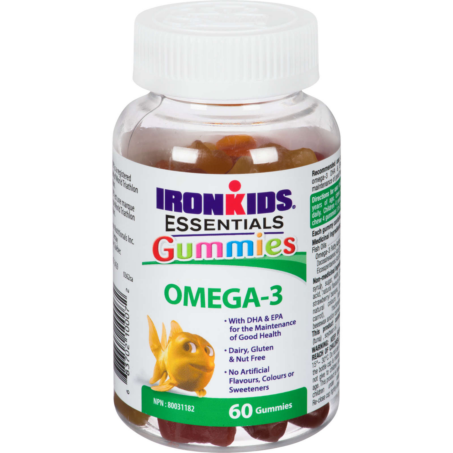 Iron Kids Omega-3 Vitamin Gummies Dairy Gluten Nut Free Daily Boost 60 pcs NEW