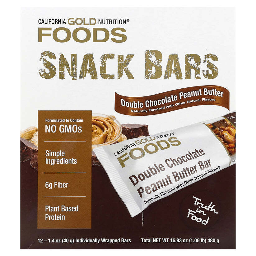 California Gold Nutrition FOODS Double Chocolate Peanut Butter 12 Bars 480g NEW