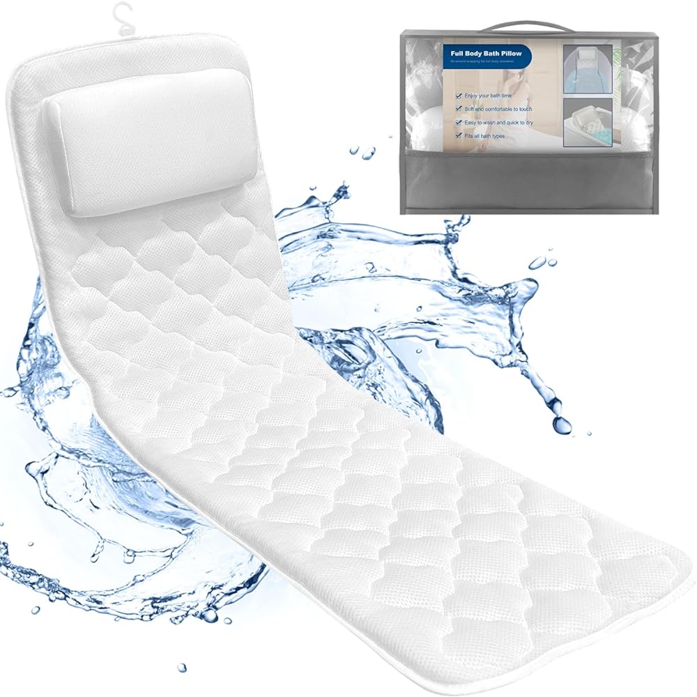 hawbath Full Body Bath Pillow, Spa Bath Pillows for Tub Neck and Back Support, Luxury Bath Tub Pillow with Laundry Bag, Bathtub Accessories for Women Relaxing