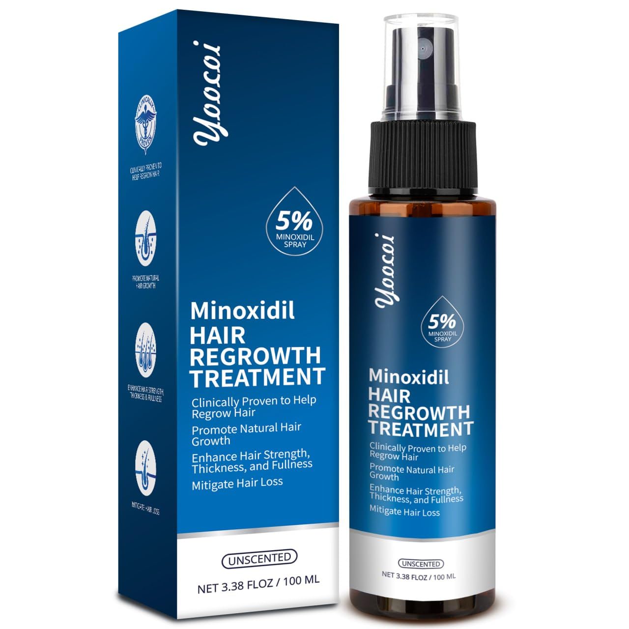 Yoocoi Hair Growth Serum 5% Minoxidil for Men and Women: Hair Regrowth Treatment for Stronger Thicker Longer Hair - With Biotin - Help to Stop Thinning and Loss Hair 100ML