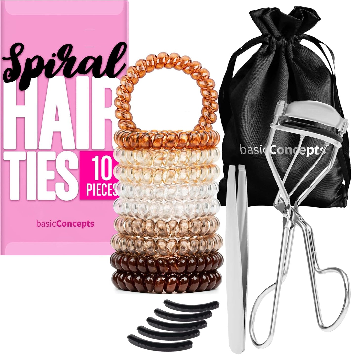 Silver Eyelash Curler and Spiral Hair Tie Bundle