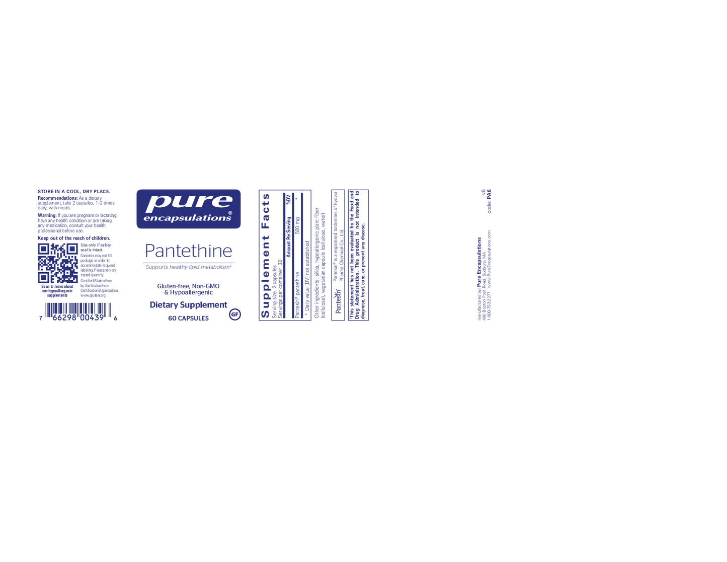 Pure Encapsulations Pantethine 250 mg