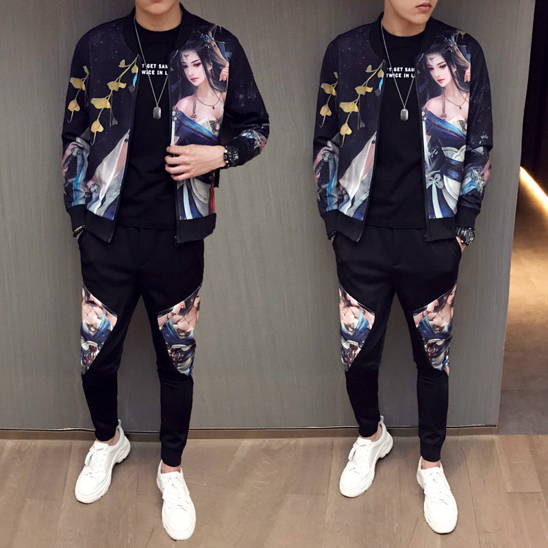 New Jacket Pants Men Tracksuit Moda Hombre Fashion Printing Men's Set Spring Men's Sports Suit 2 Piece Sets Plus Size 5XL - Blue Force Sports