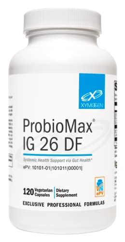XYMOGEN ProbioMax IG 26 DF - Bacillus coagulans Spore Based Probiotic, Immunoglobulins + IgY Max Hyperimmunized Egg - Promotes Immune Health, Intestinal Health, Cytokine Balance (120 Capsules)