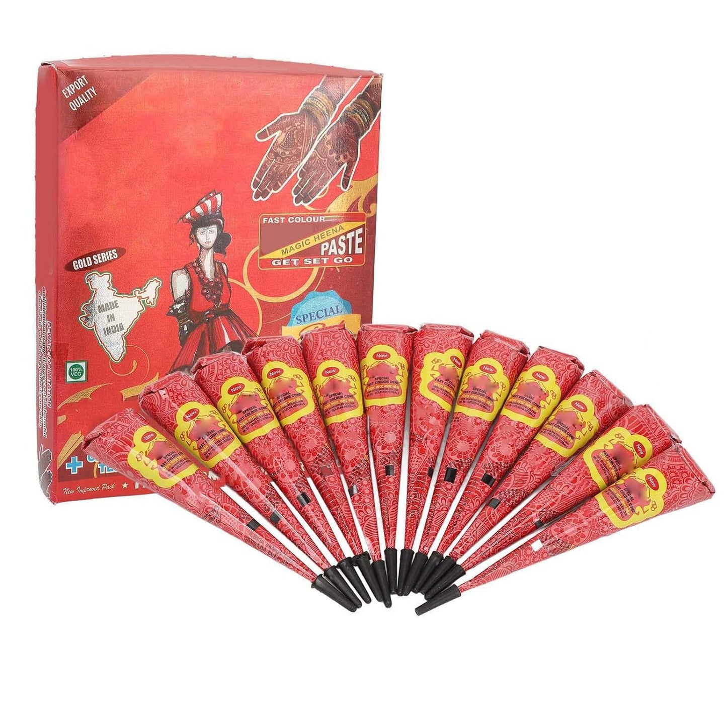 12PCS Temporary Tattoo Paste Cones, Hand Painting Tattoo Paste, Paste Cone India Hand Body Art Painting Drawing Paste Lasting 5 to 7 Days, Red