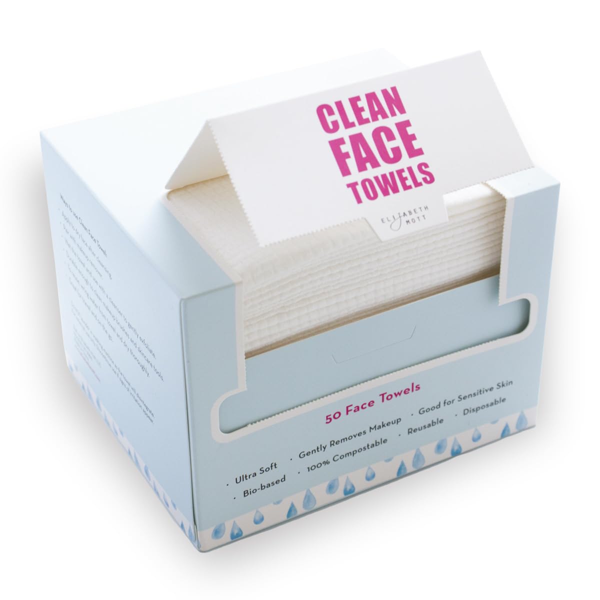 Elizabeth Mott Thank Me Later Clean Face Towels - Biobased Facial Washcloth, Makeup Remover - Ultra Soft for Sensitive Skin - 50 Count