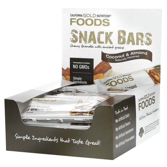 California Gold Nutrition FOODS Coconut Almond Chewy Granola 12 Bars 480g NEW