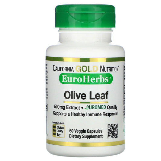 California Gold Nutrition EuroHerbs Olive Leaf Extract Veg 500mg 60 caps NEW