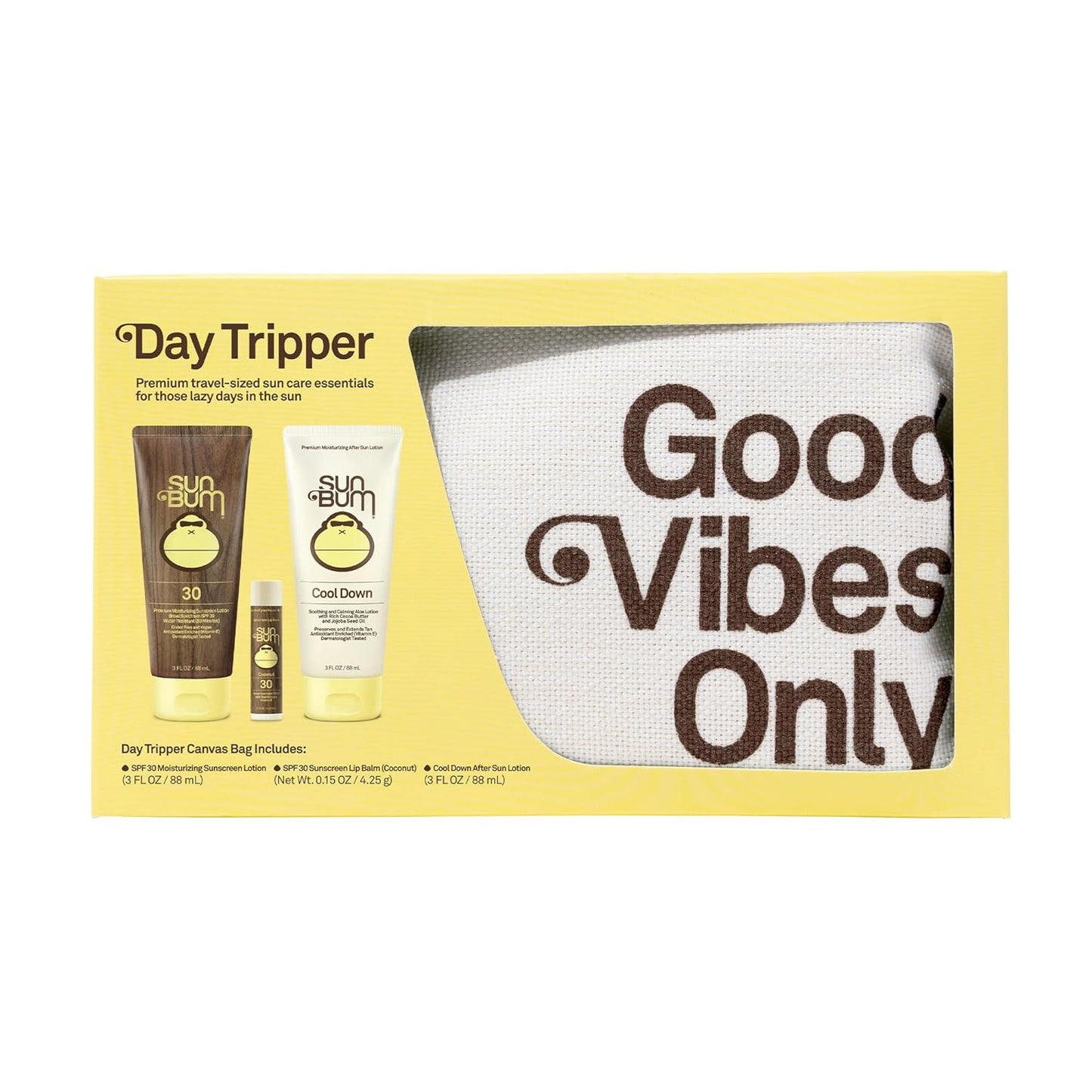 Sun Bum Travel Sun Care Pack - Moisturizing Sunscreen, Lip Balm & Cool Down Lotion. Hawaii 104 Reef Compliant, Broad Spectrum UVA/UVB Protection.