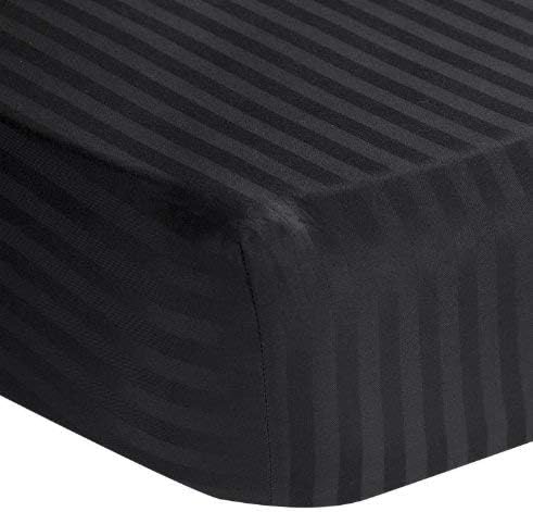 MEGA COLLATION BEDDING'S 600 Thread Count 1-Piece Fitted (Bottom) Sheet 100% Egyptian Cotton (Fits Mattress 7'' to 9" Inch Deep Pocket) California Queen (60" X 84") Black Color { Style : Stripe }