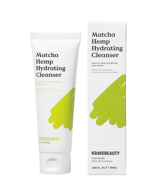 KraveBeauty Matcha Hemp Hydrating Cleanser - Daily Gentle Non-Stripping Face Wash Enriched with Matcha and Hemp Seed Oil, for All Skin Types, Vegan and Cruelty Free, 4.05 fl oz