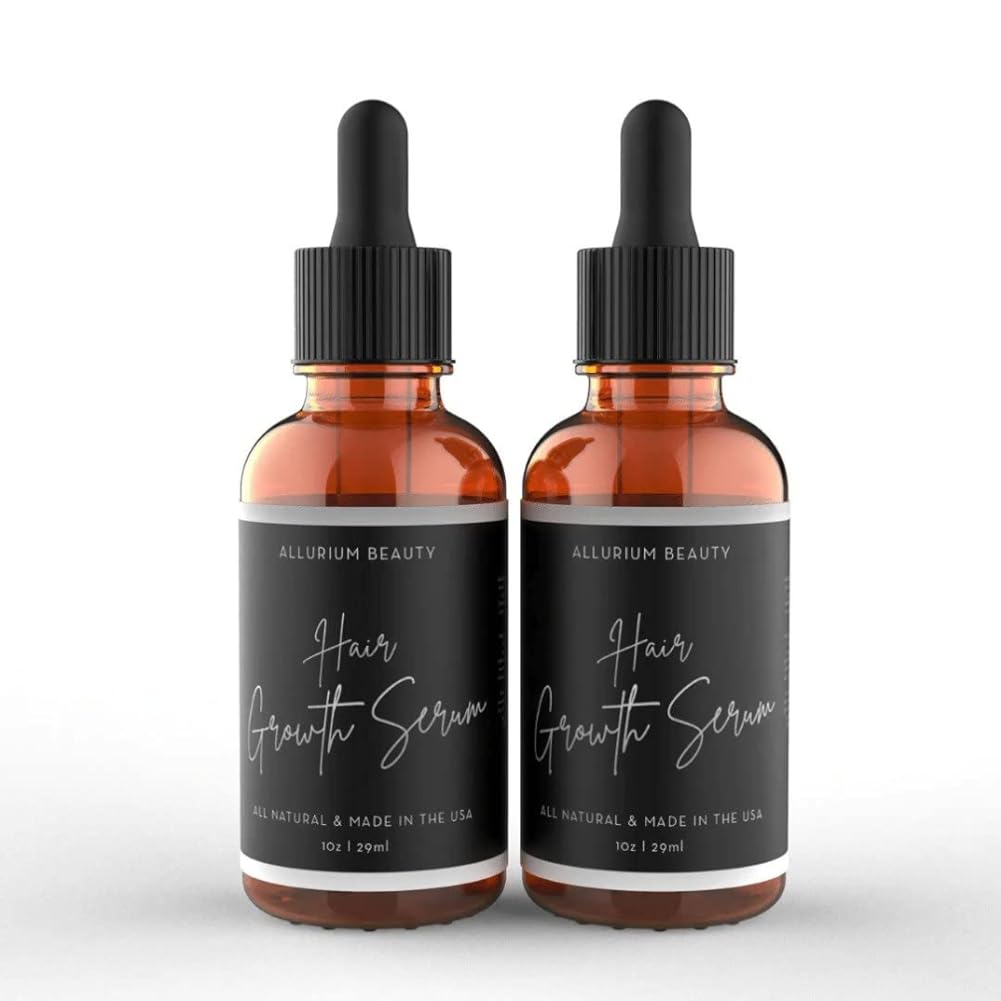 Allurium Hair Growth Serum Designed for Black Women with Organic Herbs and Natural Vitamin, No Chemicals (1oz per bottle, 2 Pack)