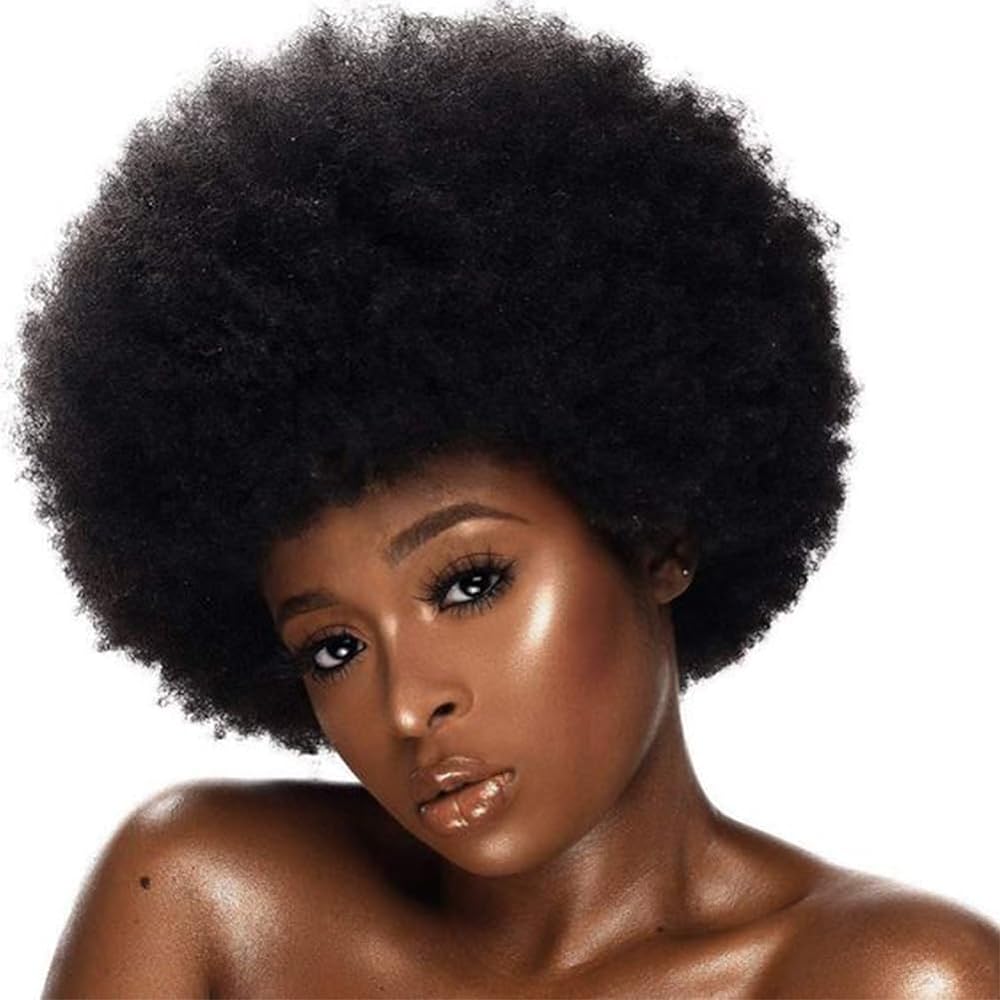 Lotfon Wig 70's Curly Wigs for Black Women Natural Looking Afro Kinky Wig, 8 Inches 60's Black Wigs (Black)