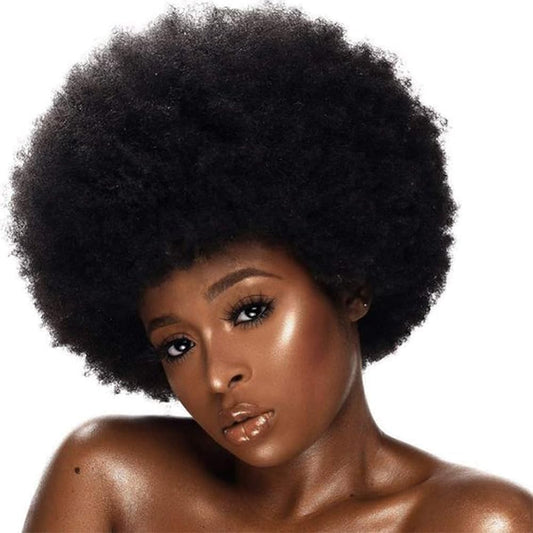 Lotfon Wig 70's Curly Wigs for Black Women Natural Looking Afro Kinky Wig, 8 Inches 60's Black Wigs (Black)