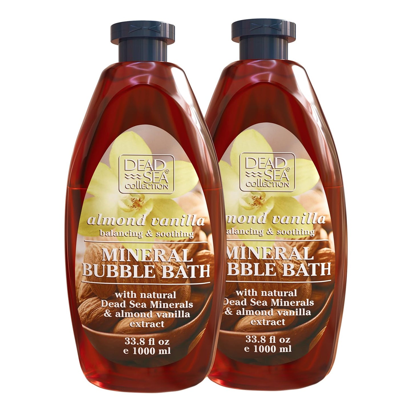 Dead Sea Collection Almond Vanilla Bubble Bath for Women and Men with Dead Sea Salt - Nourishing and Moisturizing Skin - Pack of 2 (67.6 fl.oz)