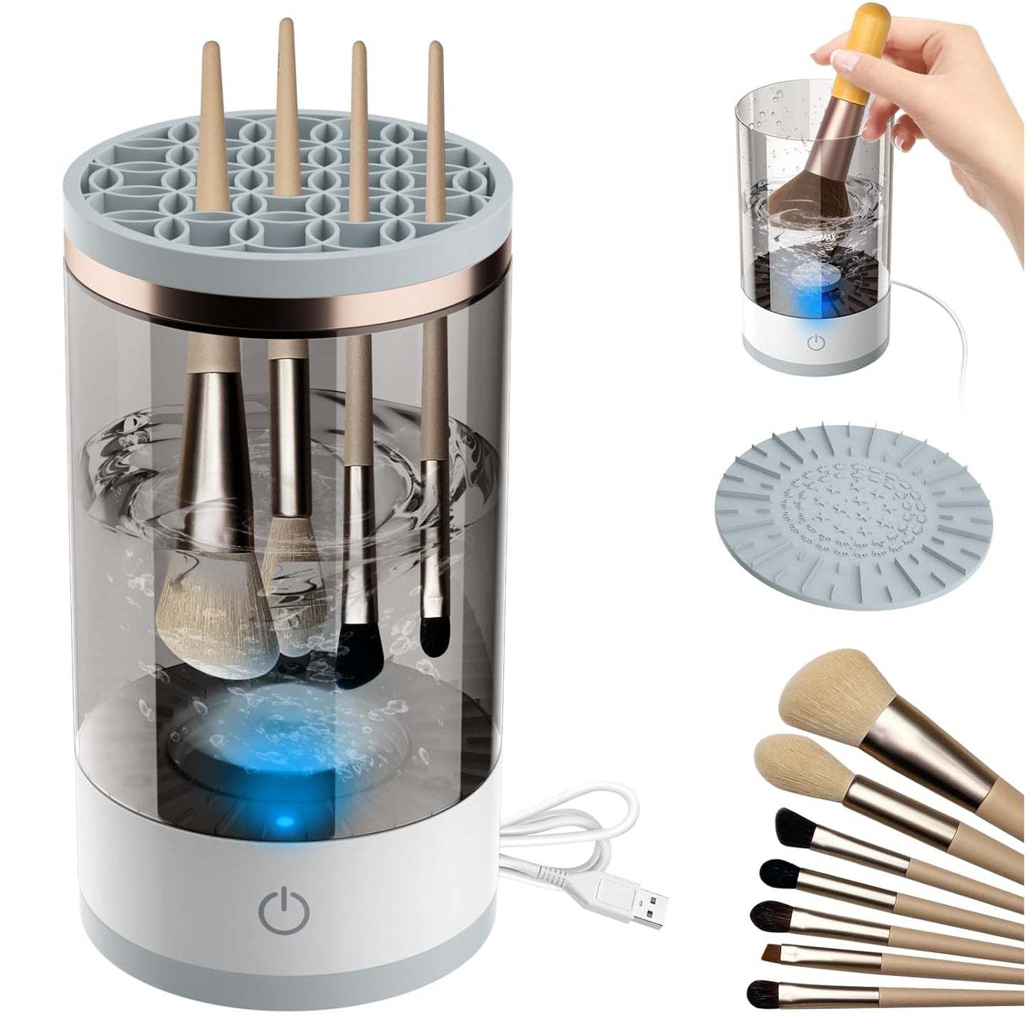 Electric Makeup Brush Cleaner, Cosmetic Brush Cleaner, Upgraded Electric Makeup Brush Cleaner with Brush Clean Mat, Automatic Spinning Makeup Brush Cleaner for All Size Makeup Brush, Gift for Female
