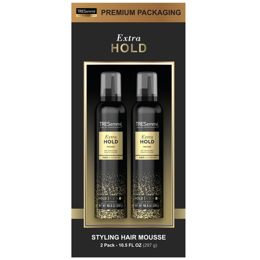 TRESemmŽ Mousse Tres Extra Hold, Extra Firm Control Mousse, Frizz Control with Flexible Feel, Hair Styling Mousse, Styling Foam for All Hair Types, Humidity Resistant, 2 pack - 10.5 oz each