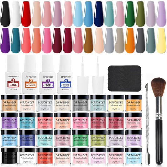 Openlive 32 Color Dip Nail Powder Starter Kit 36 Bottle Blue Cheese Yellow Nail Dip Powder Kit with Base Top Coat Activator Dip Powder Kit for French Nail Art Manicure DIY Salon