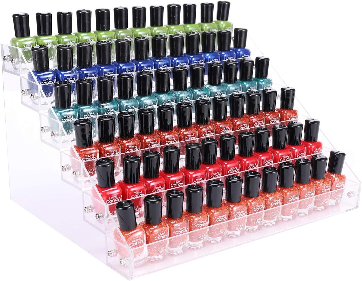 BTremary Clear Nail Polish Paint Organizer Holder Rack Shelf 6 Tier Acrylic Tattoo Ink Essential Oil Display Stand Holds Up to 56-96 Bottles.