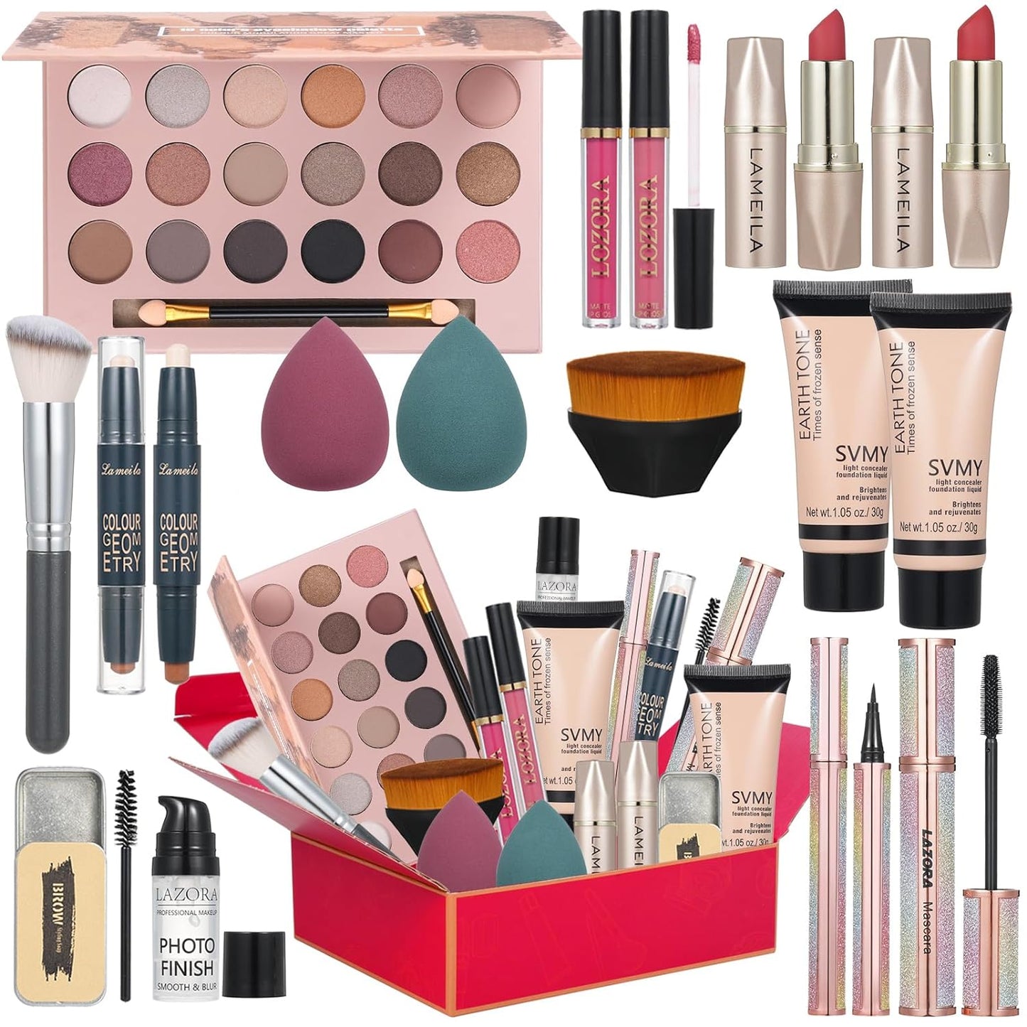 All in One Makeup Kit for Women Full Kit Gift Makeup Sets Makeup Gift Set for Women & Girls Makeup Essential Bundle Include 18Color Eyeshadow Palette Cosmetic Brush Set