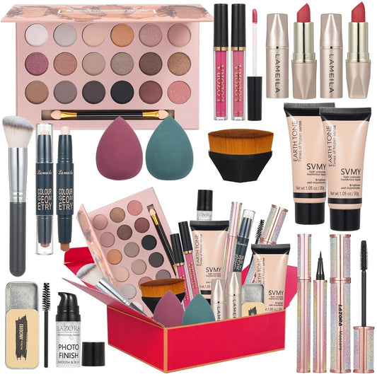 All in One Makeup Kit for Women Full Kit Gift Makeup Sets Makeup Gift Set for Women & Girls Makeup Essential Bundle Include 18Color Eyeshadow Palette Cosmetic Brush Set
