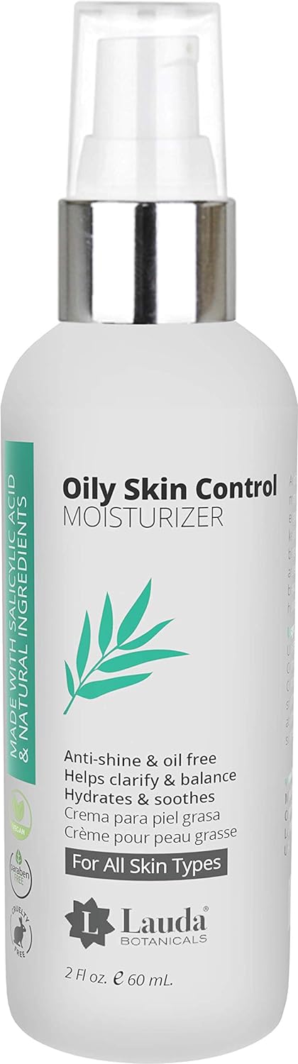 Mattifying Primer and Face Moisturizer with Salicylic Acid and Tea Tree Oil, Daily Face Lotion Non-Greasy Hydrating Anti Shine Facial Primer for Men and Women, 2 Oz by LAUDA BOTANICALS