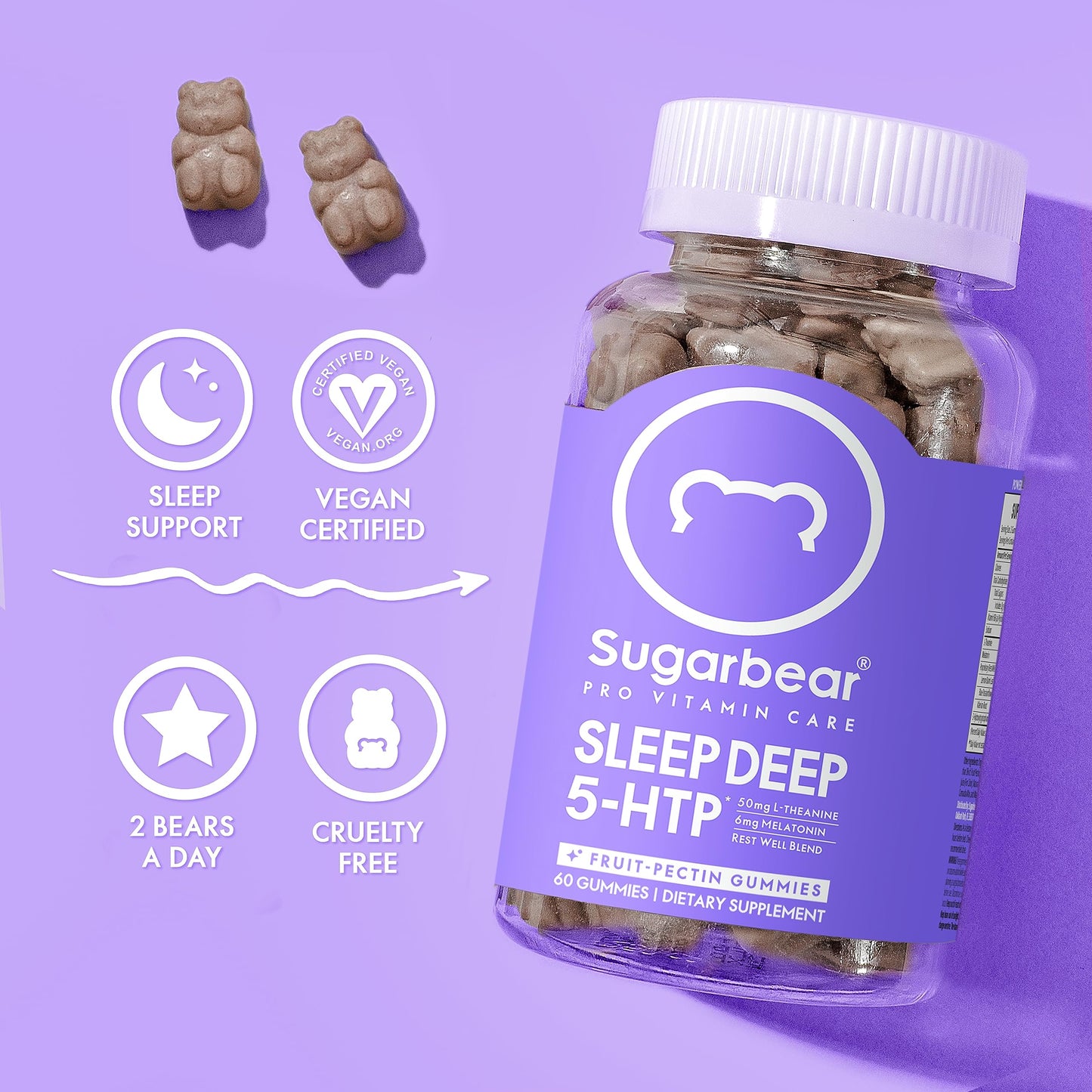 Sugarbear Sleep Aid Gummies for Adults with Melatonin 6mg 60 CT