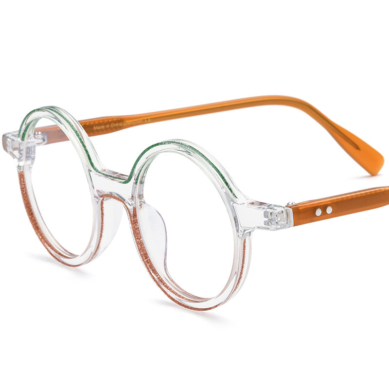 Color Blocking Fashionable Round Plate Glasses - Blue Force Sports